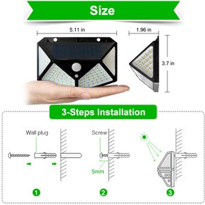 100 LED Super Bright High Quality Outdoor Solar Wall Lamp PIR Motion Sensor Waterproof Garden Light