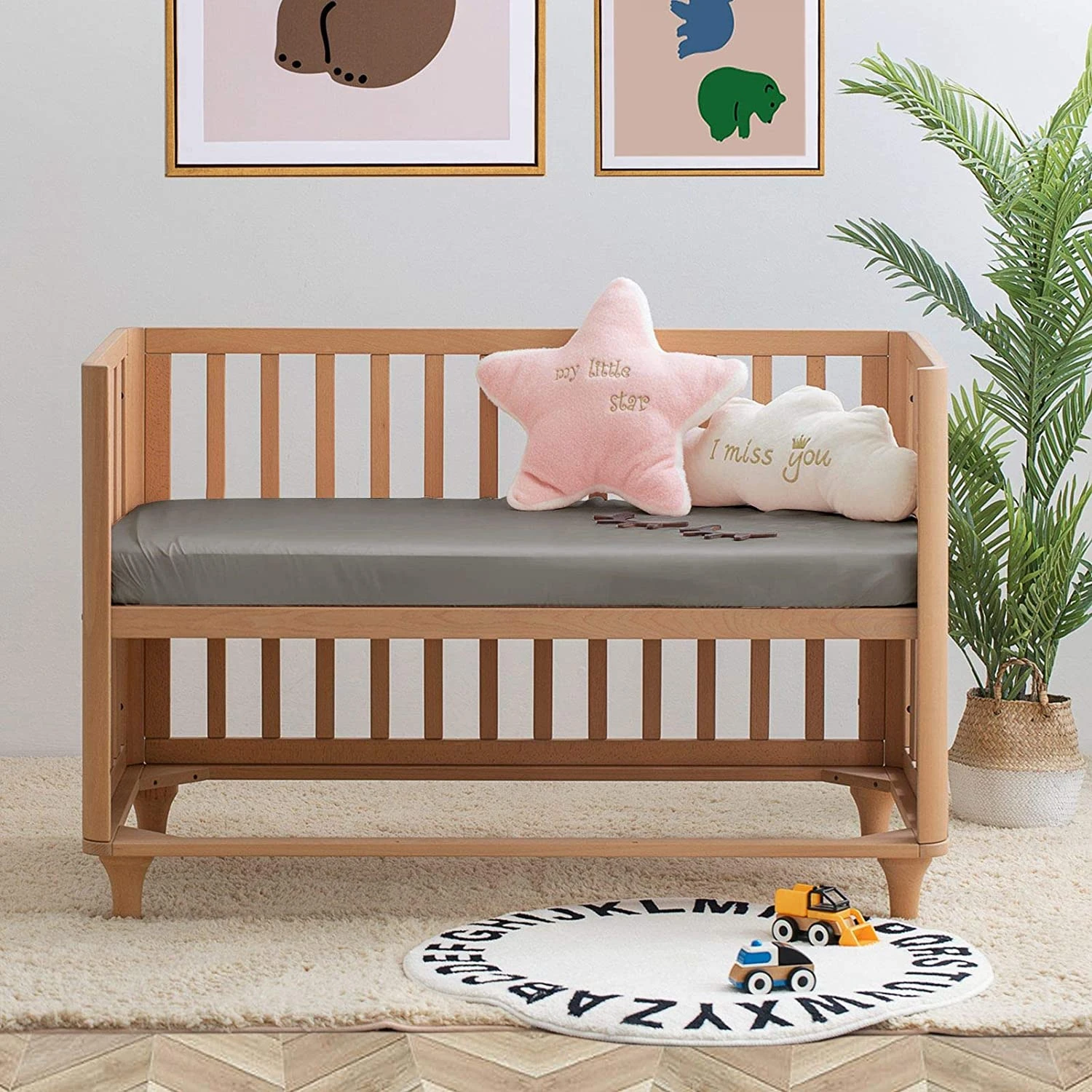 100% Mulberry Silk Crib Fitted Sheet, Standard Baby Toddler Mattress Sheet for Boys / Girls Cot Bed Sheet