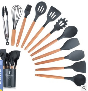 11 Piece Kitchen Utensil Set With Holder And Color Box Stainless steel tube silicone kitchen utensils cooking tools set