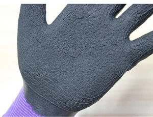 13 guage knitted work glove latex/cotton/rubber/nitril coated purple foam latex palm glove