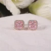 14k Glod Iced out bling pink girl stud earring white pink radiant princess cut halo diamond wedding gift