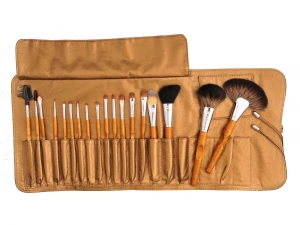 18PCS Professional Makeup Brush Set Natural Hair and Golden Wooden Handle and PU Bag