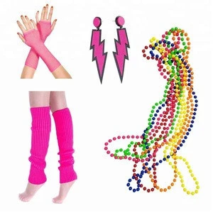 1980s Party Cos Set Women&#39;s 80s Outfit Costume Accessories Neon Earrings Fishnet Gloves Leg Warmers Headband Bracelets LP1321