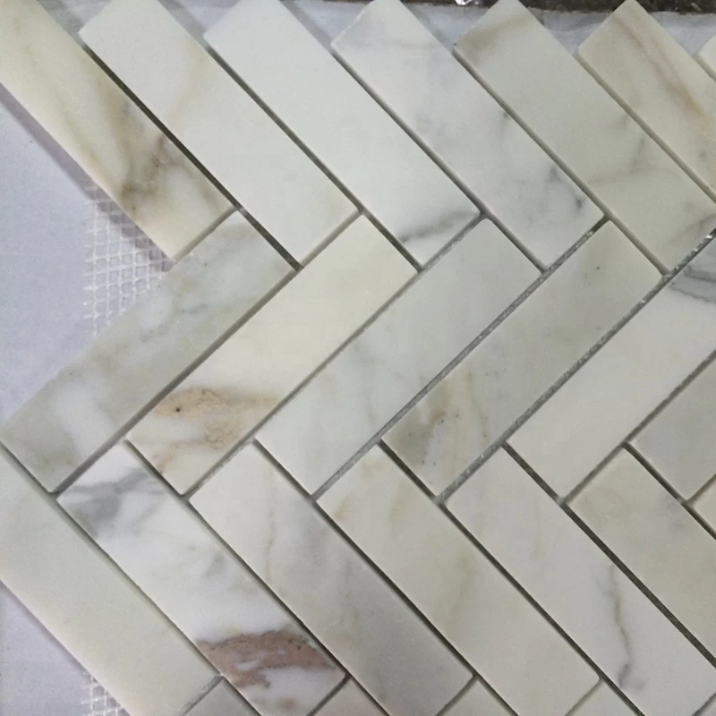 1X3 Inches calacatte gold marble backsplash mosaic tile in herringbone pattern
