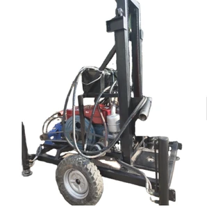 200m Deep Hydraulic Diesel Two Wheels Trailer Mounted Double-Chains Lifting Water Well Drilling Machine With Electric Start