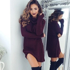 2017 Autumn&Winter Fashion Women High Neck Knit Pullover Sweater Dress
