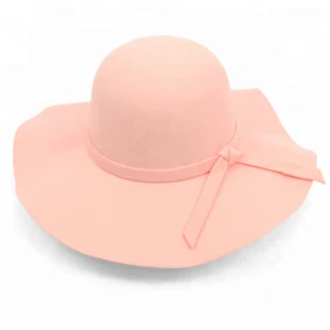 2019 China supplier 100% polyester Womens Polyester Felt Floppy Wide Brim Fedora Bowknot Hat
