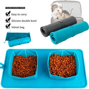 2019 New Portable Dog Folding Bowl Silicone Double Collapsible Pet Bowl for Outdoor Travel