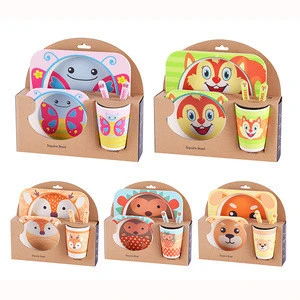 2020 New Amazon Eco-Friendly Products Bamboo Fiber Salad Animal Baby Plate BPA Free Baby Gift Set Children Tableware