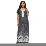 2020 New Arrival Woman Summer Ethnic Style Print Lace V High Short Sleeve Loose Casual Dress Clothing