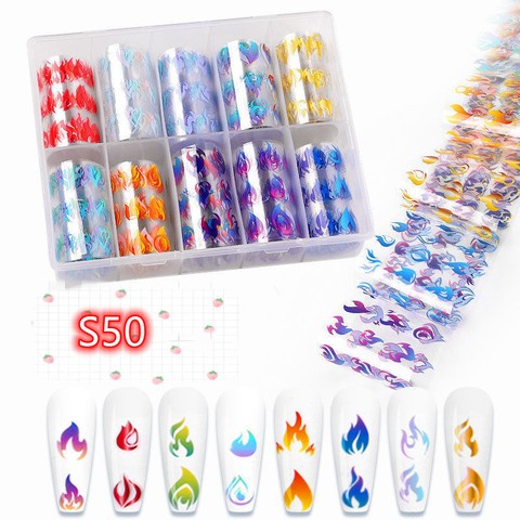 2021 New Style Laser Flame 3D Hollow Designer Nail Decoration Transfer Foil Nail Art Sticker
