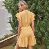 2021 spring and summer new fungus sleeve elastic bandage single-breasted polka-dot wholesale casual dresses women