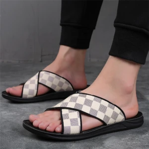 2021 Summer Slides Slipper Outdoor Flip Flops Flat Sandals PU Lattice Upper Luxury Slippers Men