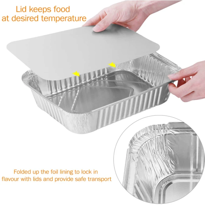 20PCS Large Heavy Duty Aluminum Foil Trays Containers with Board Lids for Cooking Roasting Baking  26 X 19 X 6.3CM