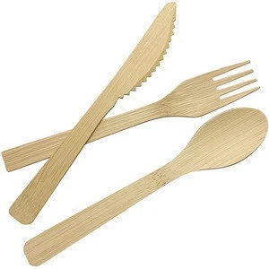 3 pcs/lot Disposable  bamboo Flatware Set  Bamboo Knife Fork Spoon Set  Utensils Camping Chopsticks Travel with l