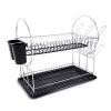 304 Stainless Steel Dish Rack 2 Tier Black Metal Dish Drainer Rack Large Dish Drying Rack with Drain Board and Utensil Holder