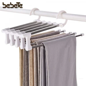 5-Layers Foldable Adjustable Space Saver Stainless Steel Pants Hangers Rack for Wardrobe,Home Storage