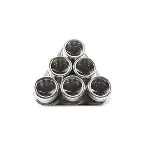 6PCS Stainless Steel Magnetic Spice Storage Jar Tins Container with Rack Holder
