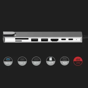 8-In-1 USB Type C Hub Multiport Adapter Hub Dock 8 In 1 USB C Type C Hub With 4K HDTV USB 3.0 SD TF Card Reader PD Charging