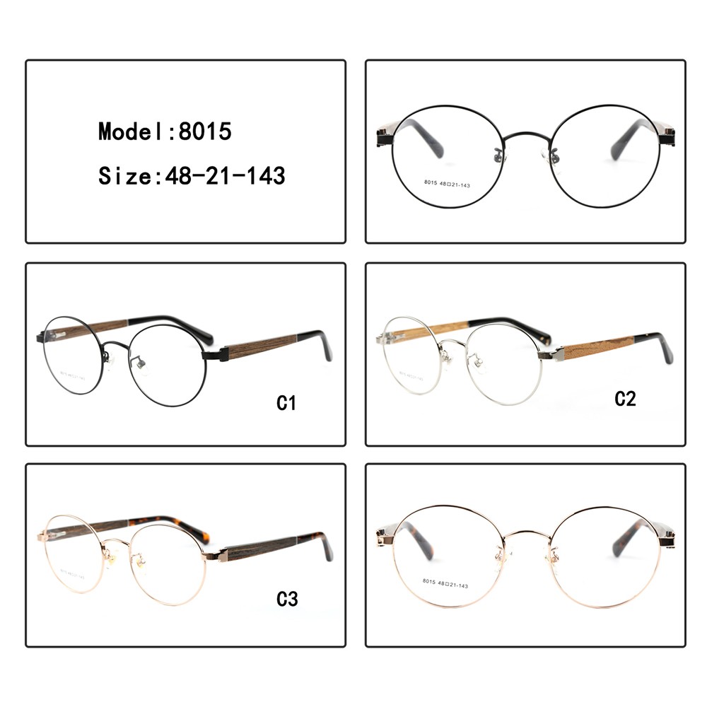8015 latest model small round wood metal eyeglass frame