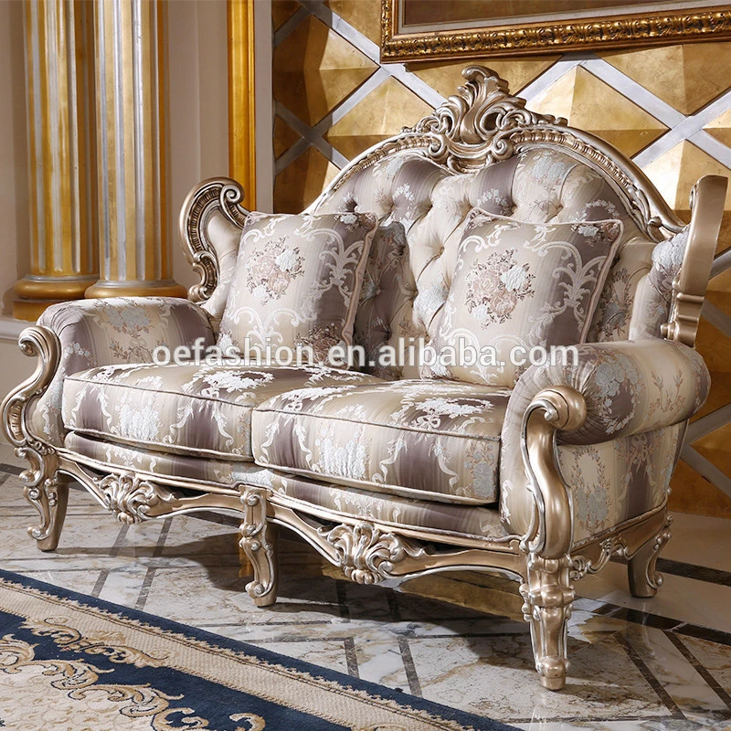 Antique Classic Style Home Living Room Furniture Luxury Fabric Upholstery Wood Frame Sofa Set