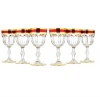 Art Decor A1046R, 7 Oz Wine Glasses w/ Red &amp; Gold Rim, Stemmed Antique Goblets, Set of 6