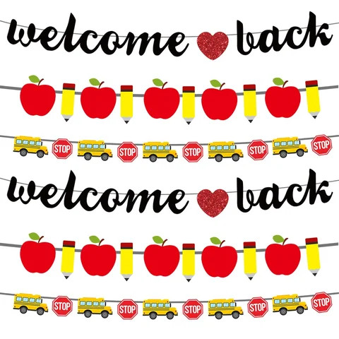 Back to School Garland Welcome Back Banner First Day of School Banner School Hanging Decorations for Classroom