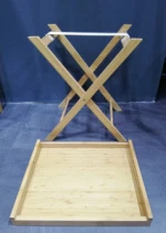 BAMBKIN FSC approved bamboo storage  cutlery folding tray with foldable leg  with handle service tray