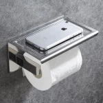 bathroom black Wall-mounted With cellphone toilet roll holder,sus304 Self-adhesive Paper roll holder, Toilet paper towel rack