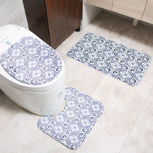 Bathroom Products Digital Printing Water Absorption Non-slip Soft 3 Piece Set Printed Toilet Bath Mat Set Solid Olive
