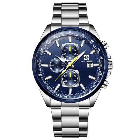 BENNEVIS Brand Famous Quartz Watch Steel Band Three Needle Calendar Fashion Trend Watch Top Brand Mens Sport Watches