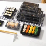 Black PET Convenient Disposable Sushi Boxes with Clear Lids Sturdy BPA-Free Plastic Sushi Packaging Boxes