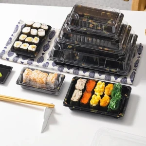 Black PET Convenient Disposable Sushi Boxes with Clear Lids Sturdy BPA-Free Plastic Sushi Packaging Boxes