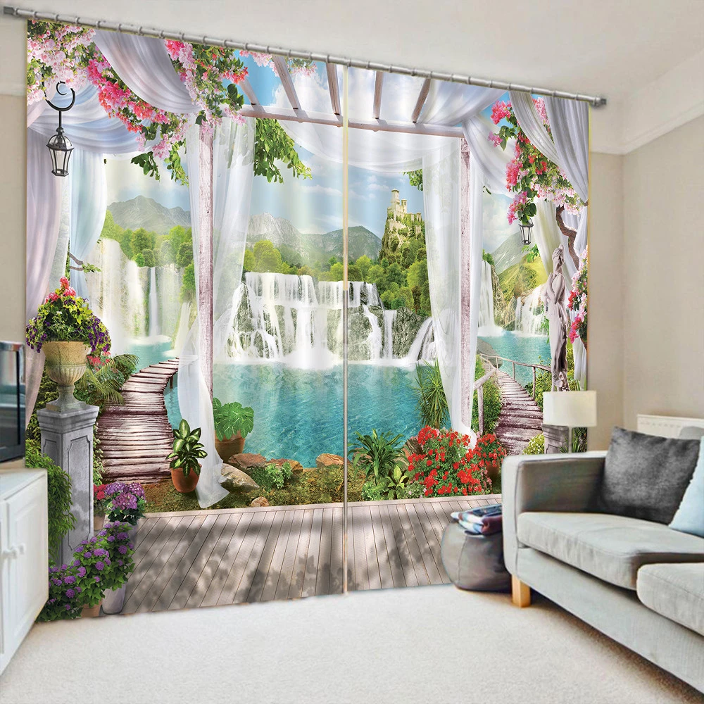 100% Blackout Curtain Fabric Digital Printed 3d PVC Soundproof Living Room Bedroom Decor Ready Made Window Curtains