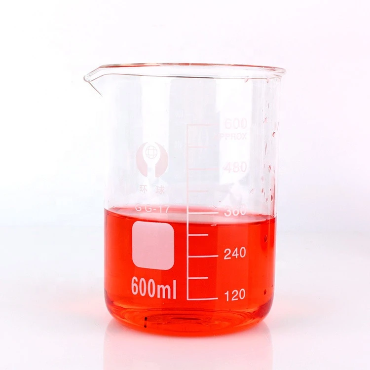borosilicate glass measuring low form beaker 600ml glass graduated beaker