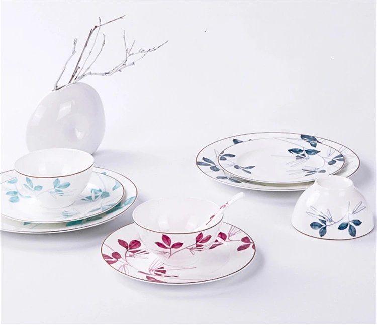 Botanical Rustic Flower Shape Petal Design Pink Rose Printing Porcelain Ceramic Floral Ceramic Plate