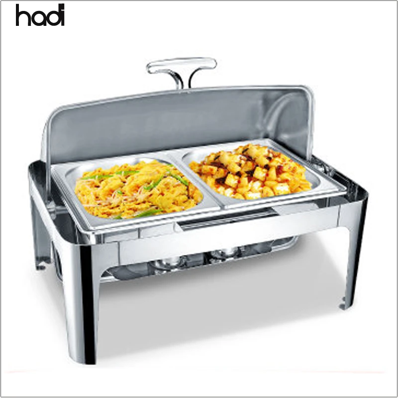 Buffet equipment list high quality food warmer restaurant stainless steel oblong saving dish chafing dishes roll top