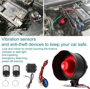 Car Alarm System Remote Central Locking Kit with Immobiliser Host, Siren, Motor, Door Remote Control, Vibration Sensor