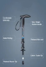 Carbon fiber  Foldable Trekking Pole Nordic Walking Stick-Telescopic Hiking Pole with Flip Lock