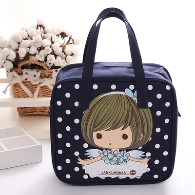 Cartoon canvas hand carrying small square bag can be used as a lunch box or as a mummy bag