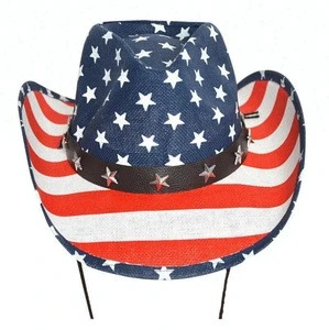 Cheap Wholesale USA Flag Man Ladies Fashion Western folding cowboy hat