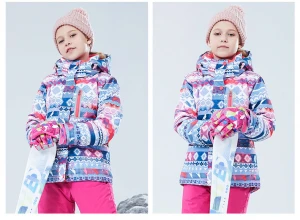Children Outdoor Jumpsuit Set Waterproof Color Jacket Ski Pants Snowboard Snow Wear Kids Ski Jacket