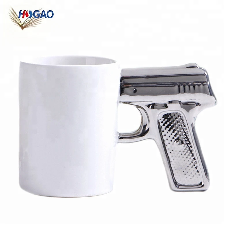China manufacturer wholesale new unique ceramic cup creative gold and silver pistol cup gun mugs personality cup mug coffee