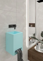 Chinese pink wall handing rectangle shape hotel cement sink art design hand wash wall hung concrete Bathroom Sinks