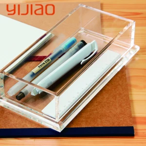 Clear square pen box pencil case holder desk stationery organizer office supply