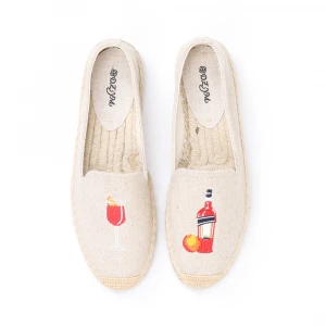 Color embroidery breathable thick bottom women casual flat canvas shoes