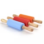 Colorful 3 Pieces Wooden Mini Silicone Rolling Pin Flattening Dough Roller With Wooden Handle