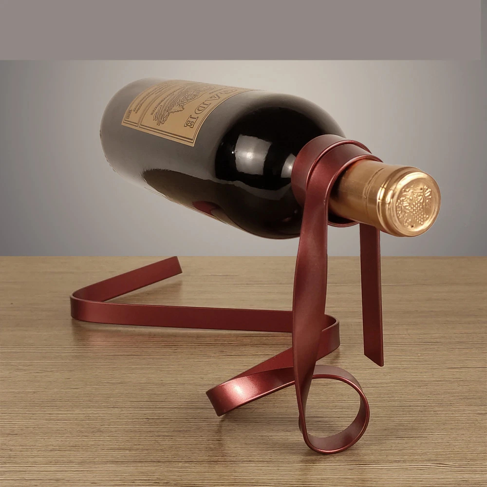 Creative Iron Wine Bottle Holder Ribbon Suspension Poised Wine Rack Cabinet Stand Bracket Bar Accessories Table Decoration Tools