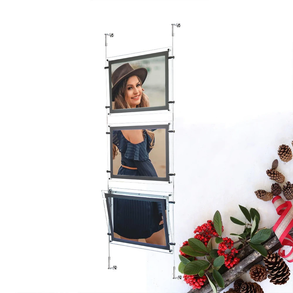 Crystal led Real estate window display frames A3 A4 landscape cable wires hanging kits double side magnetic acrylic light box