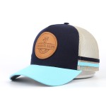 Custom Bulk Australian Quality 5 Panel High Profile Underbrim Printing Structured Cap Gorras Mesh Trucker Hat with Leather Patch